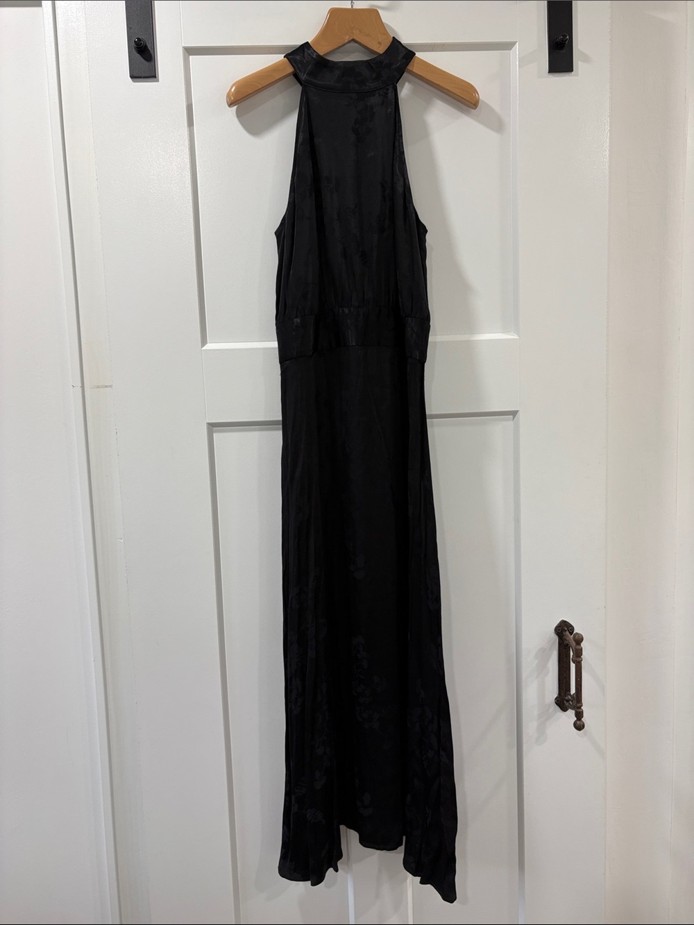 LOFT Black Silky Floral Pattern Halter Maxi Dress Size 2